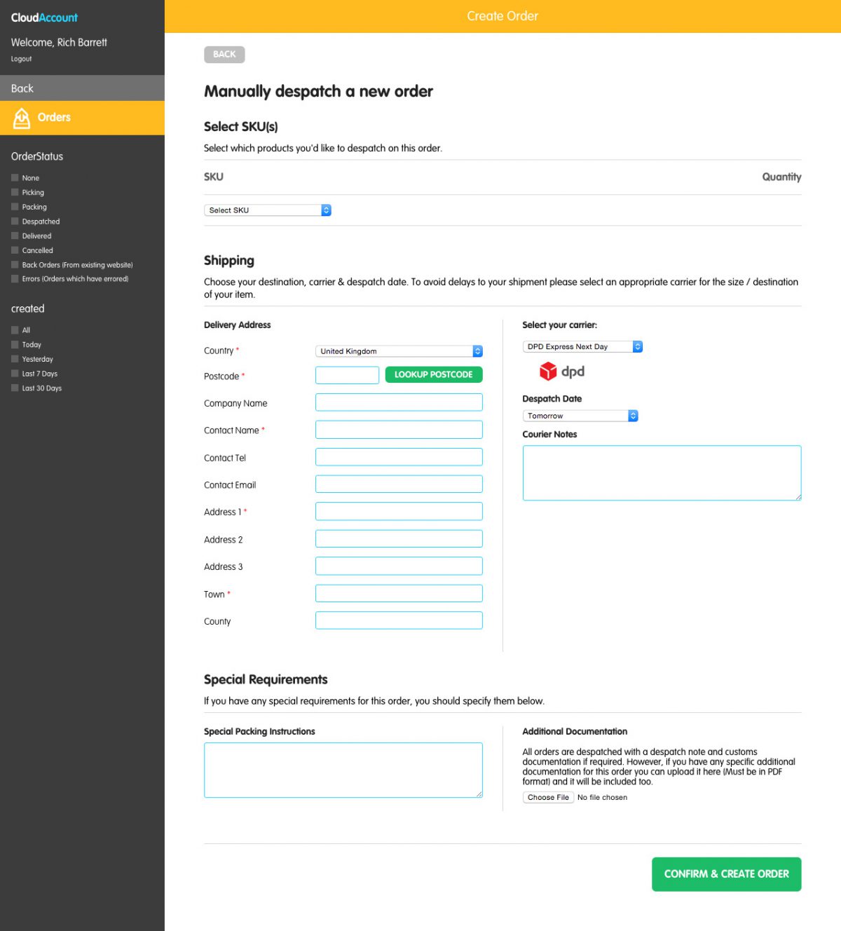 How do I add orders for despatch from the warehouse manually? | Cloud ...